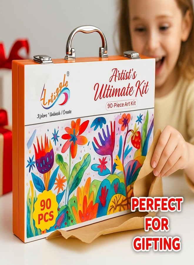 Artiggle 90 Piece Ultimate Art Kit | Colour Set Kit | Art & Craft Set with Coloring Book, Paints, Crayons, Sketch Pens, Color Pencils, Scissors, Glitter Glue, etc. | Suitable for Kids Above 3+ Years - Image 3